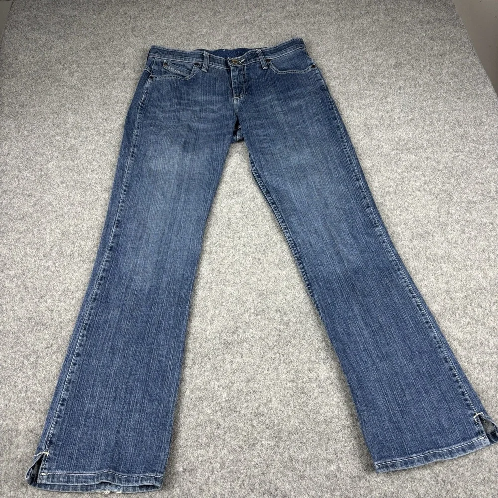 Wrangler Q-Baby Jeans Womens‎ 7/8x32 Western Bootcut Rodeo Distressed Blue Denim